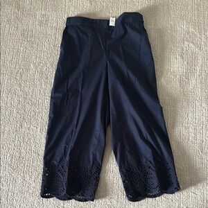 Talbots Navy Blue Eyelet Hem Cropped Pants
